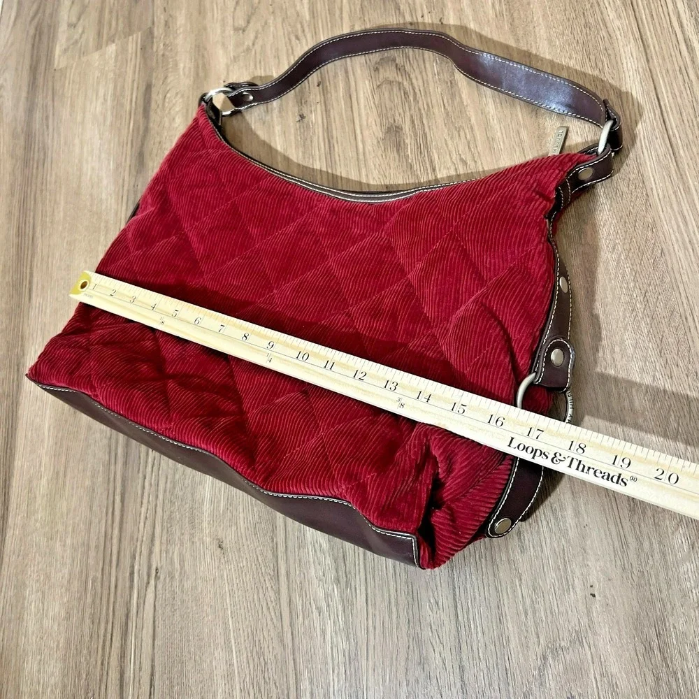 Tommy‎ Hilfiger Burgundy Corduroy Hobo Shoulder Bag Quilted Soft Grunge Y2K